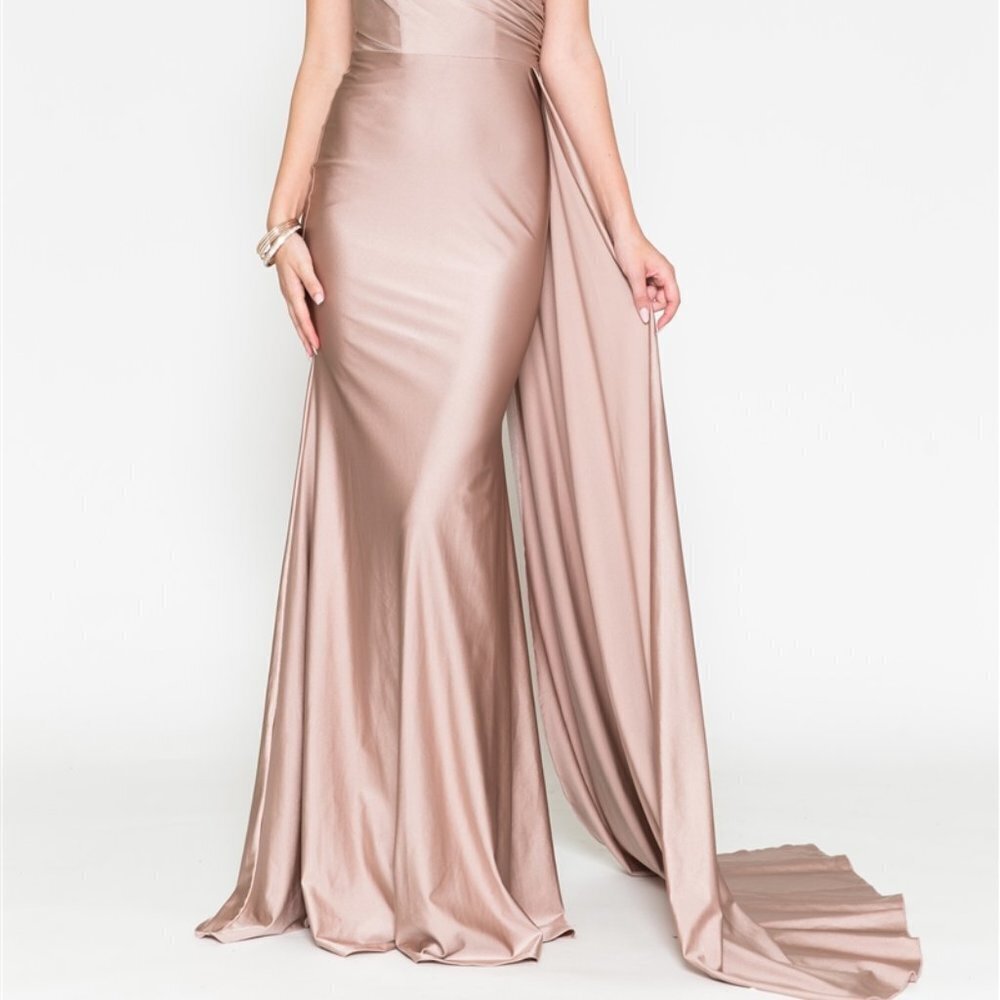 One Shoulder Fitted Formal Evening Pary Wedding Satin Prom Long Dress AC387 - Picture 7 of 16